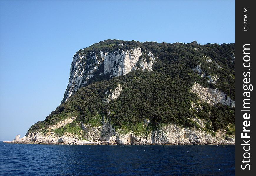 View of Island Cliffs at Capri near Tiberian Palace. View of Island Cliffs at Capri near Tiberian Palace