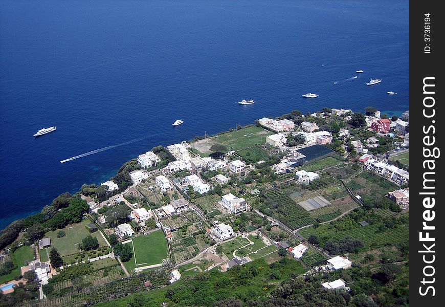 View of Italian Estates and Yachts on Coast of Capri. View of Italian Estates and Yachts on Coast of Capri