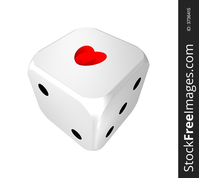 Rendered dice with a heart as 'one'. Rendered dice with a heart as 'one'