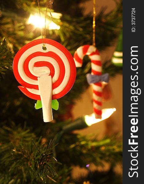 Lollipop and candy cane christmas ornaments