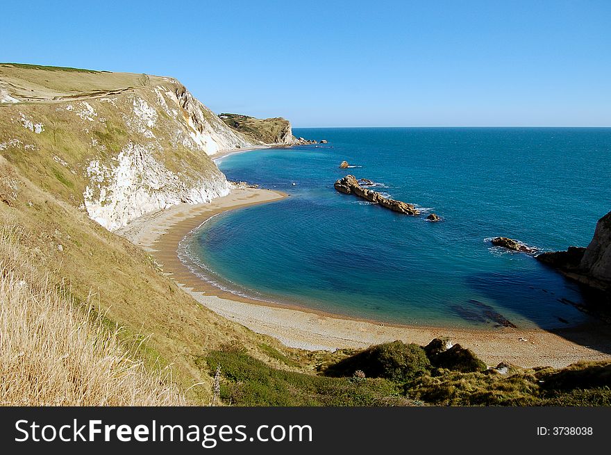 Man of War cove in Dorset,England on a hot Summers day.