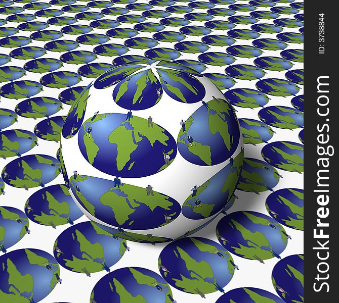 Unique 3D background sphere illustration with globe and people. Unique 3D background sphere illustration with globe and people