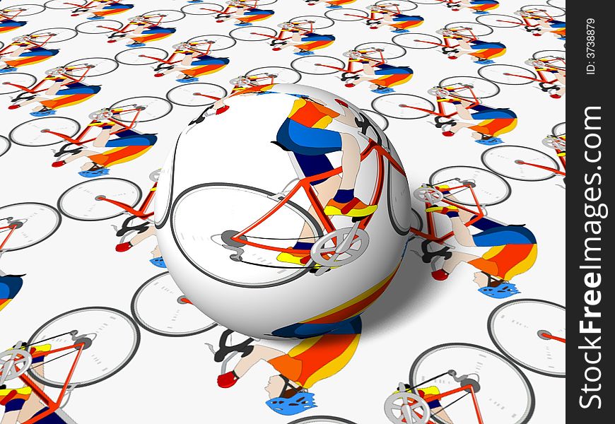 Unique 3D background sphere illustration with cyclist. Unique 3D background sphere illustration with cyclist