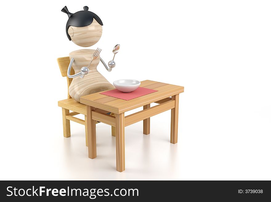 Girl on a kitchen is at a table