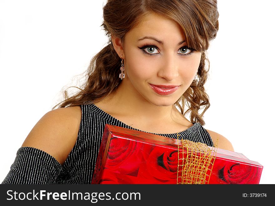 Beautiful young woman with gift box. Beautiful young woman with gift box