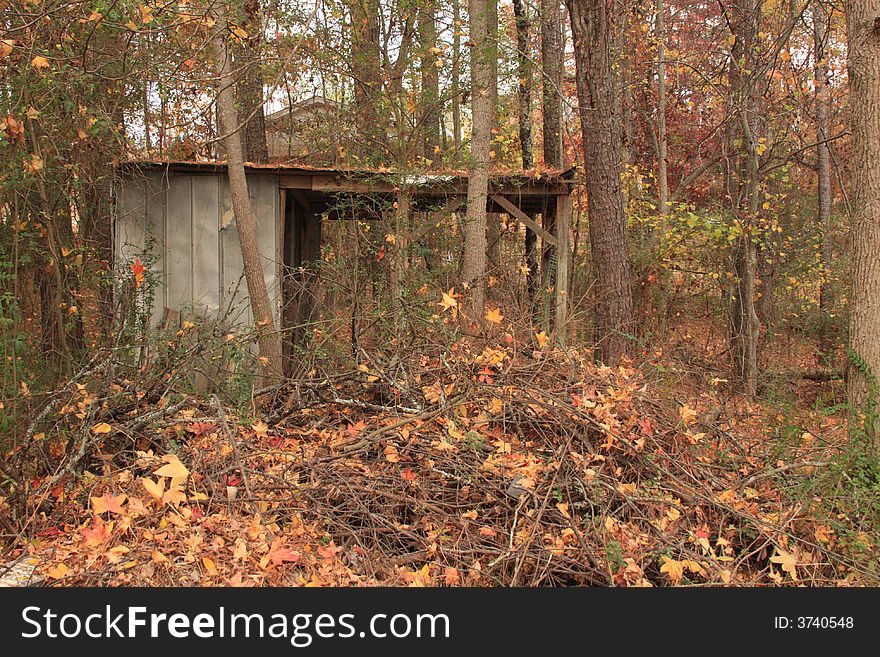 Improvised old shed abandoned in woods. Improvised old shed abandoned in woods