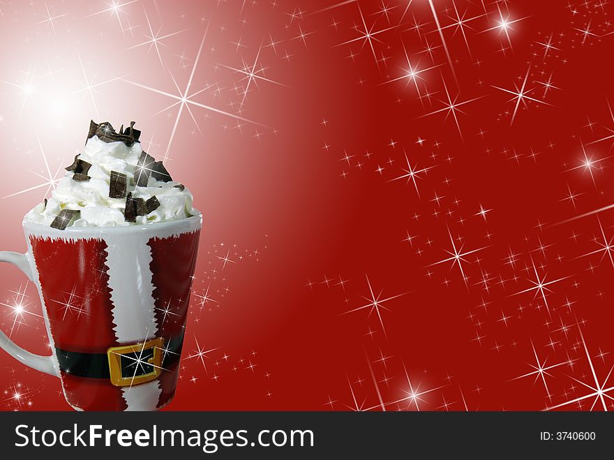 Christmas mug filled with a warm beverage and whipped cream. Christmas mug filled with a warm beverage and whipped cream.
