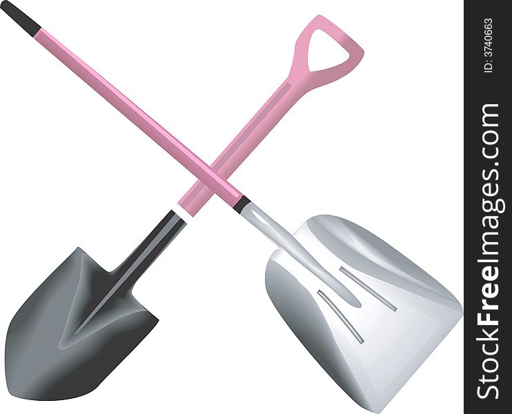 Illustration of pair of Shovels with different shaped grips