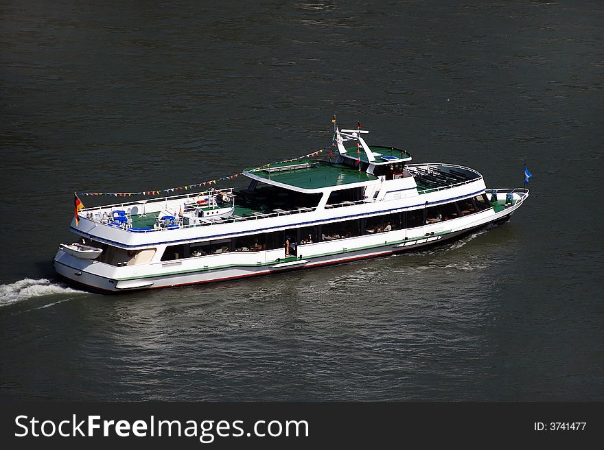 River cruise ship in motion