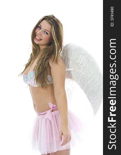 Beautiful woman with wings on isolated background