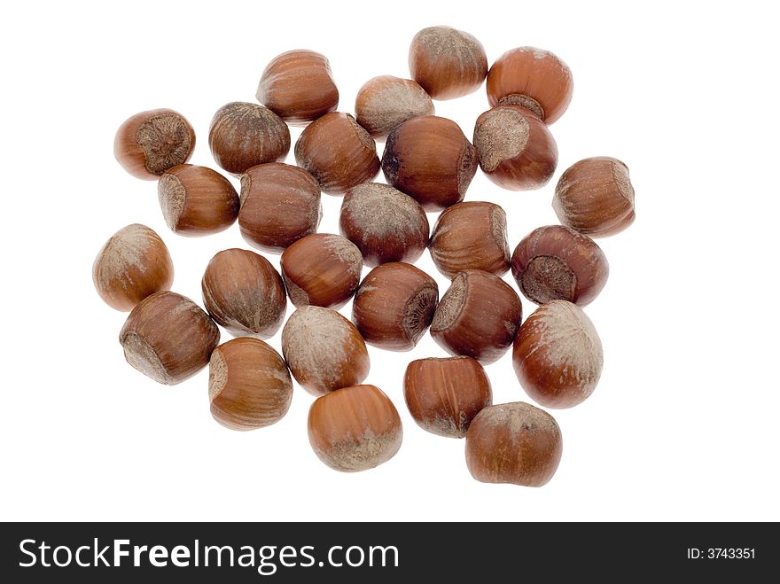 Fresh hazelnuts isolated on a white background