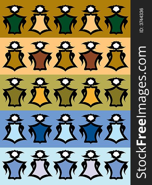 Little vector people over different color backgrounds