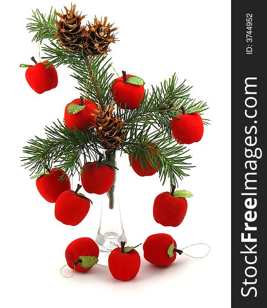 Red Apples and cones on Christmas tree. Red Apples and cones on Christmas tree