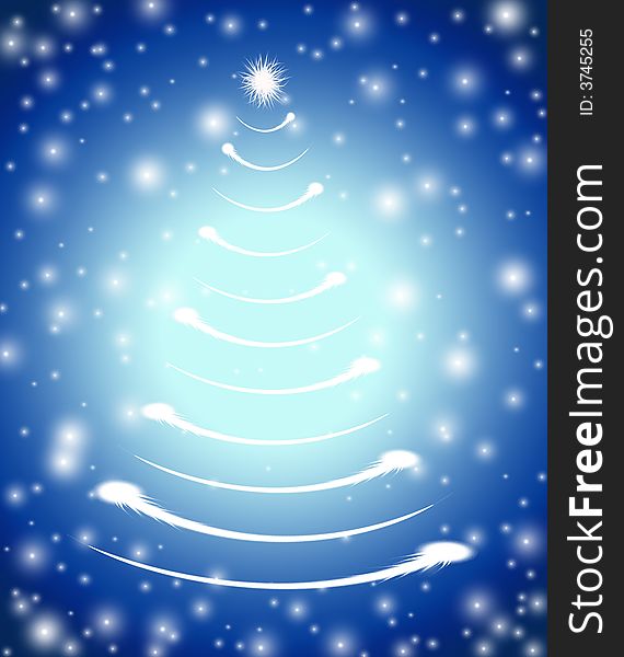 Christmas tree drawn by white lights over blue background. Christmas tree drawn by white lights over blue background