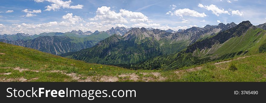 A panoramashot of the alps at summer. A panoramashot of the alps at summer