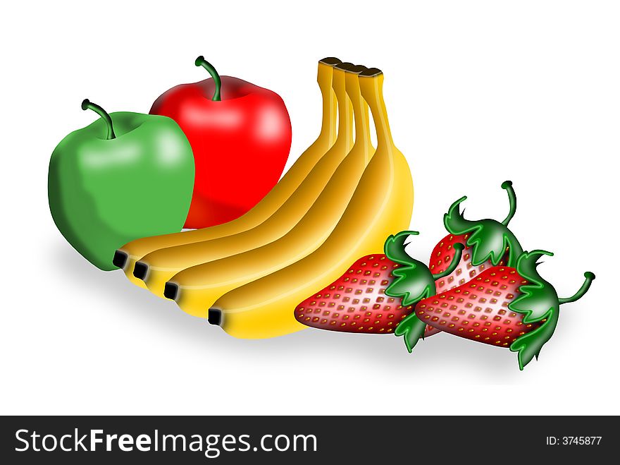 Vector art showing Healthy fruits on white