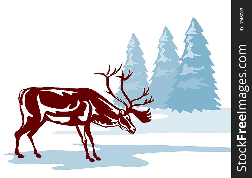 Reindeer In A Winter Scene