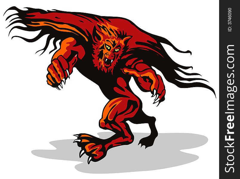Vector art of a Werewolf attacking on white background