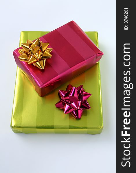 Gift boxes with ribbons on white background. Gift boxes with ribbons on white background