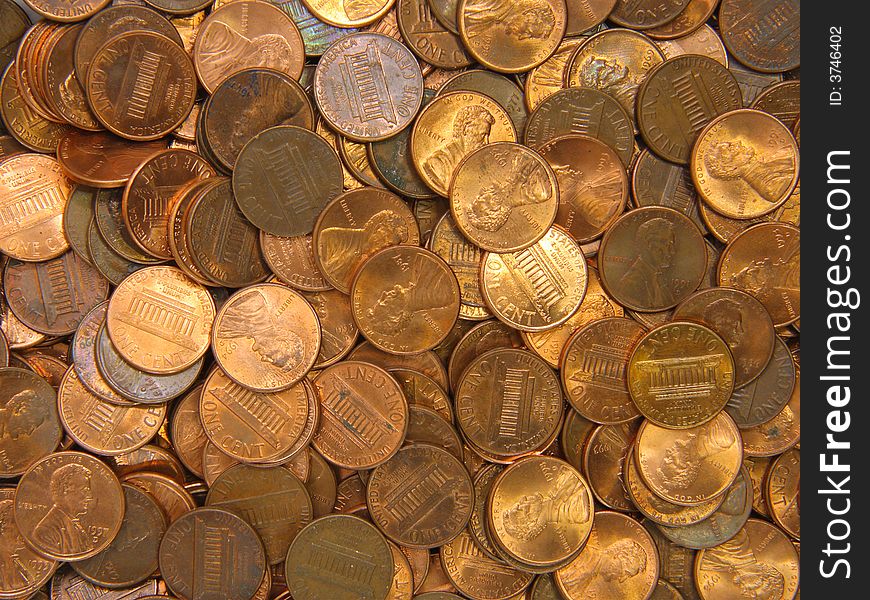 Pile of the US cents. Pile of the US cents