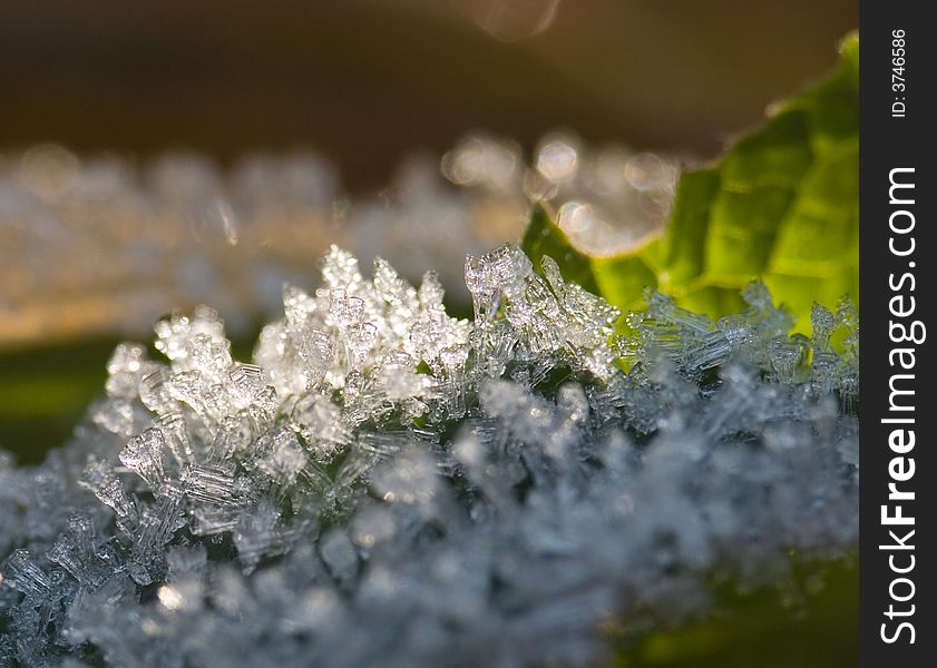 Glitter frost crystals, close up, macro. Glitter frost crystals, close up, macro.