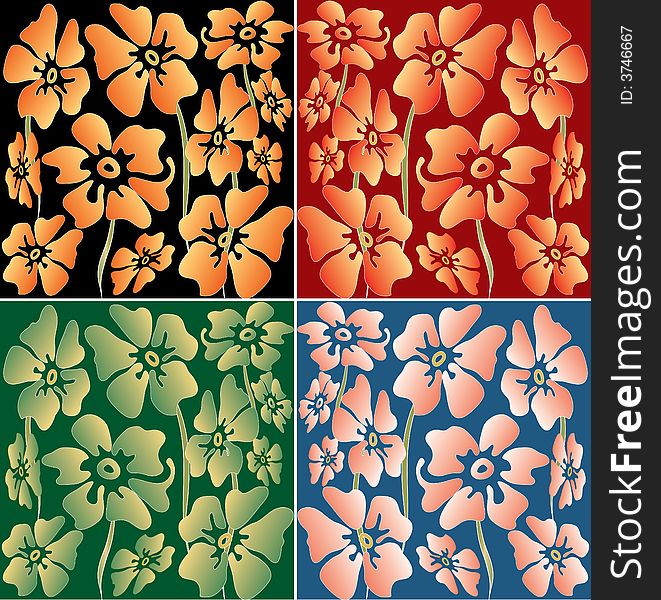 Vector floral wallpaper in four color variations. Vector floral wallpaper in four color variations