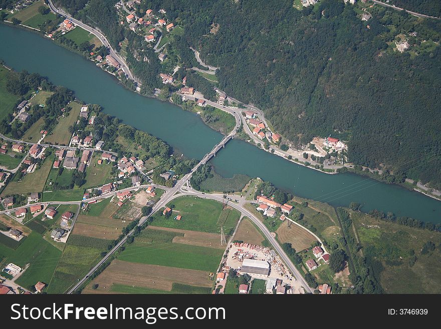 Aerial view of the Mera river - Bridge del Passo More info on this river