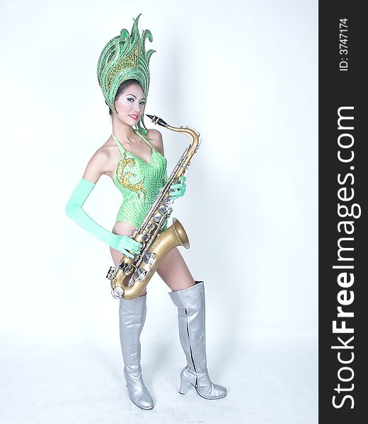 Cabaret Woman Show Play Saxophone