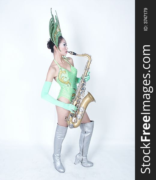 Woman Play Saxophone