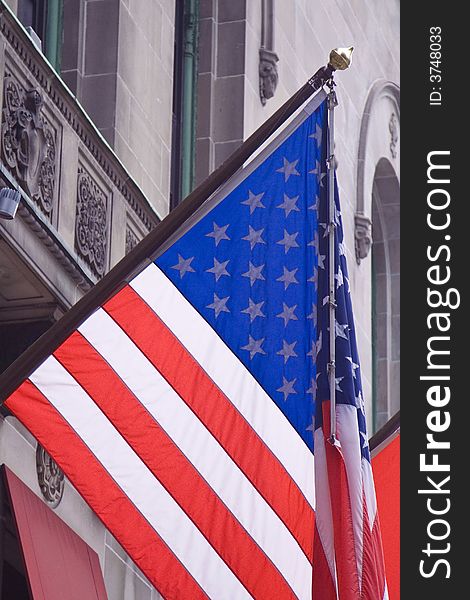 US Flag on a building close up