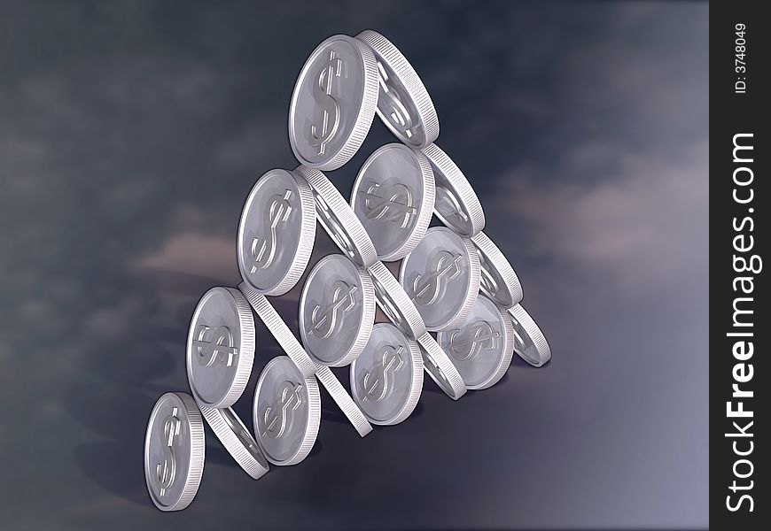 Money 3d illustration, coins stacked