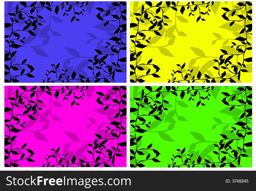 Four computer graphic of leaves with a shadow on a purple background. Four computer graphic of leaves with a shadow on a purple background.