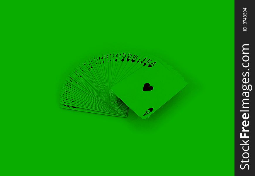 A stack of green playing cards in a fan.