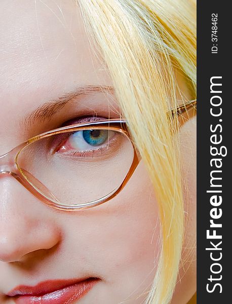 Blond businesswoman with glasses closeup. Blond businesswoman with glasses closeup
