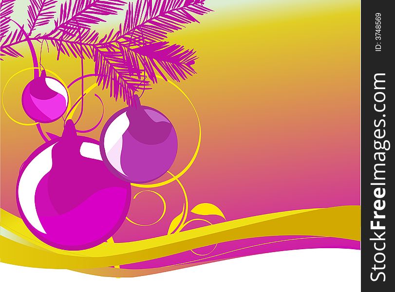 3 Shiny Ornaments on Purple and Yellow