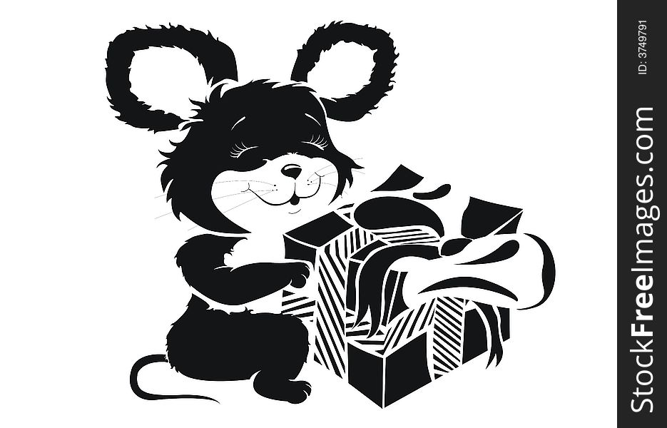 Mouse with gift (Vector illustration)