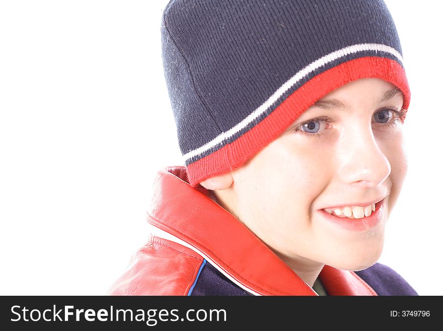 Handsome boy headshot isolated on a white background