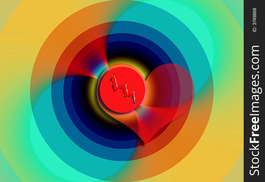 A very colorful design in rainbow colors. The transparent heart stands out because of its shadow. In the circle is a. A very colorful design in rainbow colors. The transparent heart stands out because of its shadow. In the circle is a