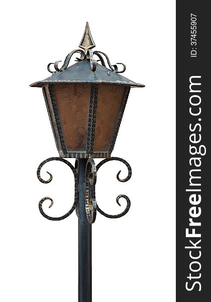 One bronze vintage standing streetlight isolaten on white background. One bronze vintage standing streetlight isolaten on white background