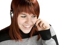 Smiling Call Center Redhead Stock Image Smiling Call Center Redhead Stock Image