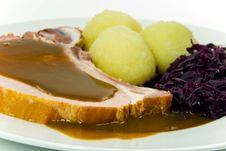 Dumpling With Pork Chop And Red Cabbage Stock Photos Dumpling With Pork Chop And Red Cabbage Stock Photos