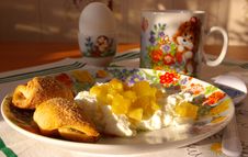Cottage Cheese With Jam, Milk And Cookies Royalty Free Stock Photo Cottage Cheese With Jam, Milk And Cookies Royalty Free Stock Photo