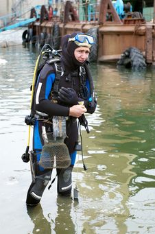 Scuba Diver Entering The Water Stock Photo Scuba Diver Entering The Water Stock Photo