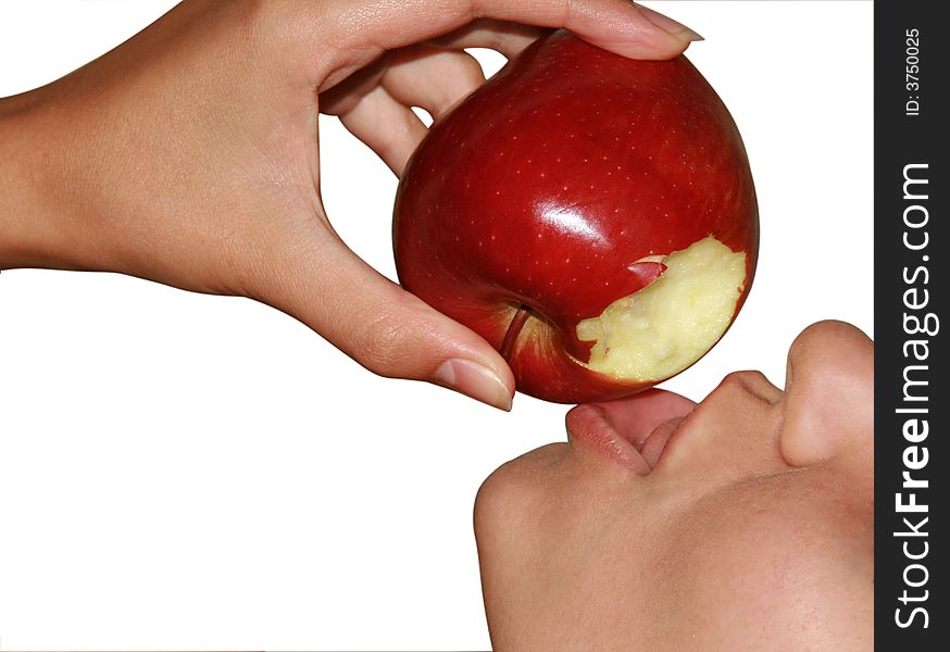Red apple in the women's hand