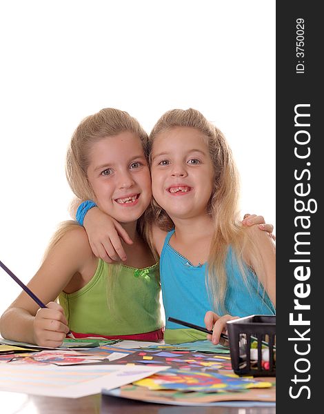 Sisters coloring vertical isolated on a white background