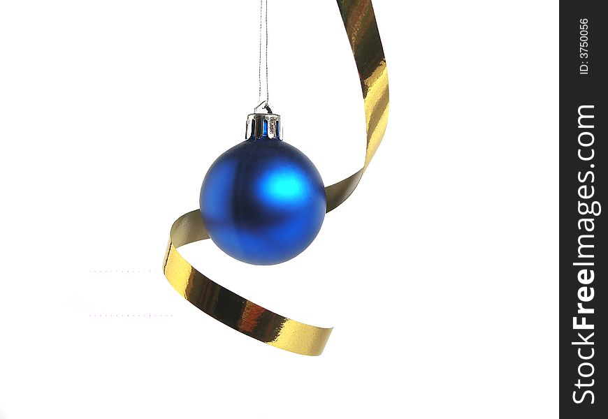 Blue ball Christmas tree decoration isolated on white