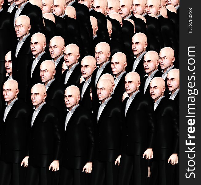 An conceptual image of a crowed of identical men. An conceptual image of a crowed of identical men.
