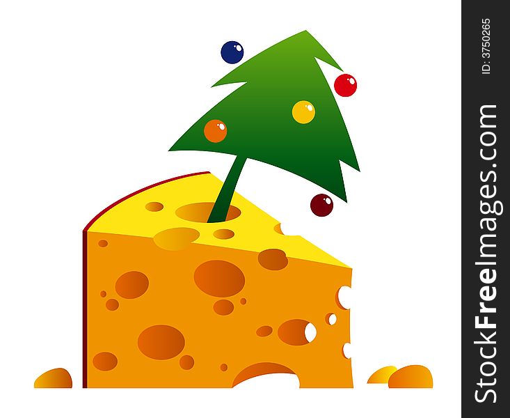 Cartoon illustration of a cheese with fir for a 2008-year congratulation use