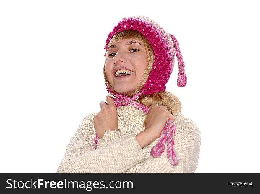 Smiling blond girl in pink cap. Smiling blond girl in pink cap