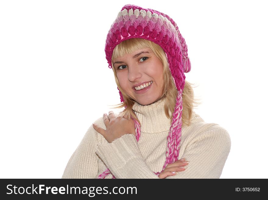 Smiling blond girl in cap